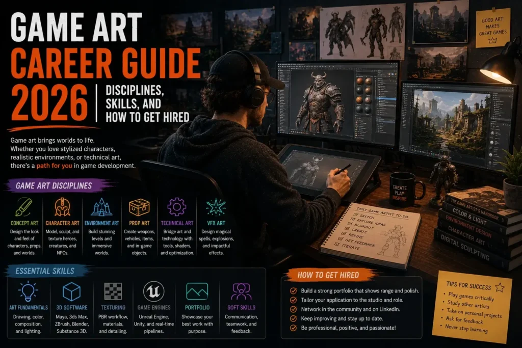 Game Art Career Guide 2026: Disciplines, Skills, and How to Get Hired
